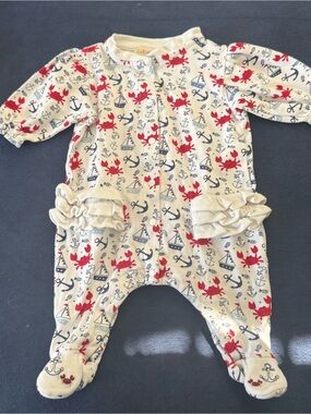Zubels Natural Cream Nautical Crab Footed One-Piece Newborn Baby Organic Cotton